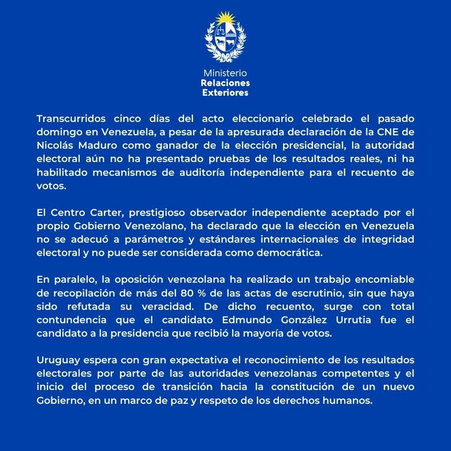 Comunicado del Ministerio de Relaciones Exteriores a cinco días de las elecciones en Venezuela