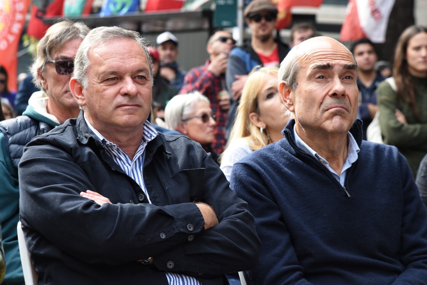 Álvaro Delgado y Pablo Abdala, legisladores del Partido Nacional, en el acto del Pit-Cnt.