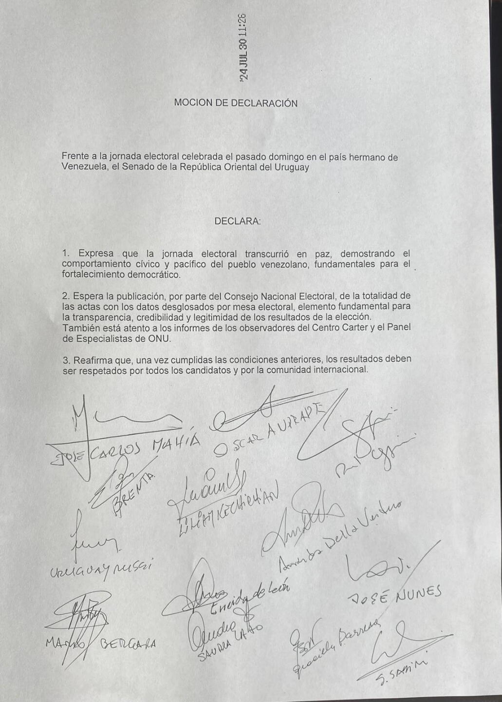 Declaración propuesta por el Frente Amplio para votar en el Senado sobre Venezuela.