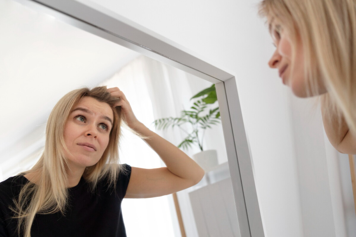 Mujer mirando su cabello