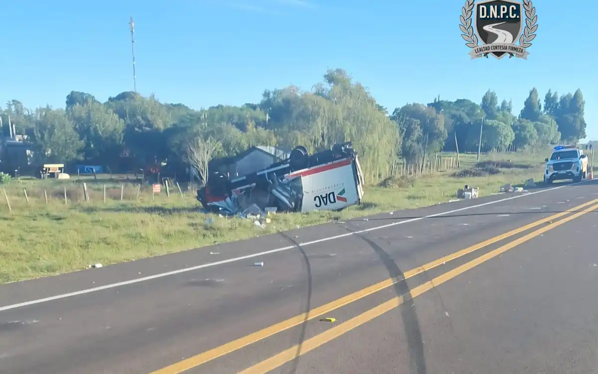 Camión cruzó de senda, despistó y volcó en ruta 5: conductor fue hospitalizado con varias fracturas