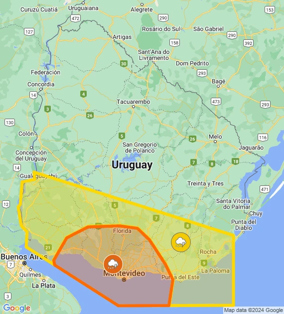 Advertencias naranja y amarilla por tormentas fuertes y lluvias intensas