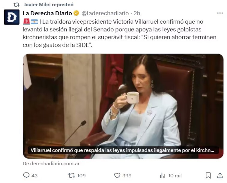 La nota contra Villarruel de La Derecha Diario.
