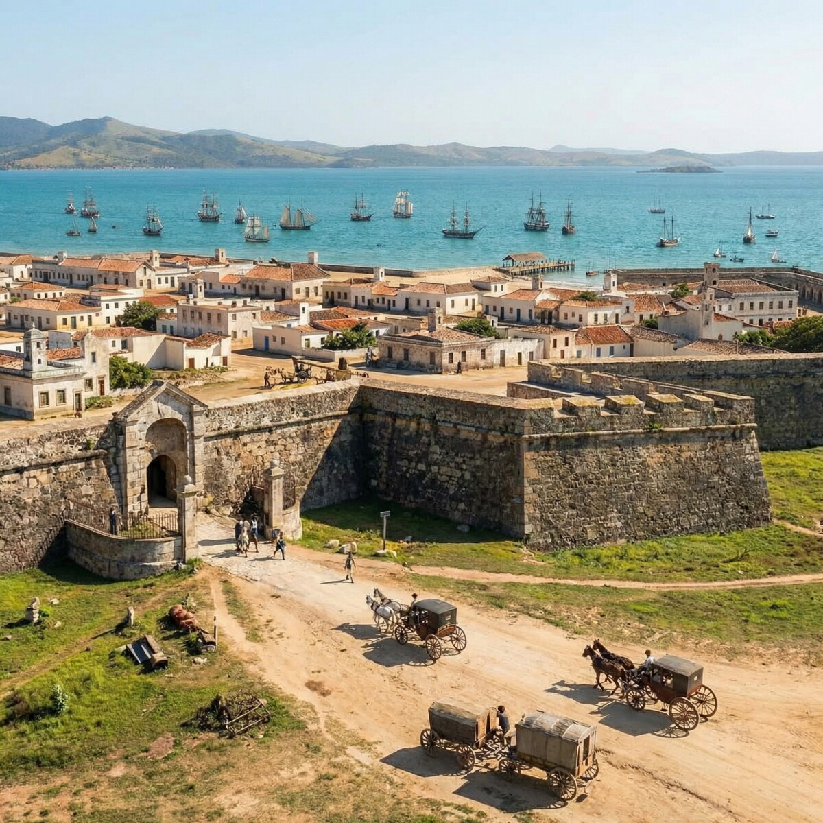 El portón de San Pedro (sobre la actual calle 25 de Mayo), principal acceso a la ciudad.