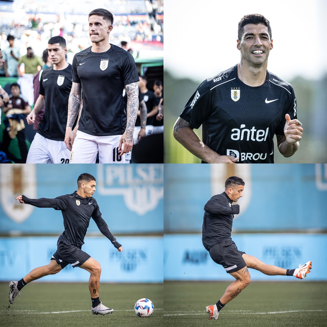 Brian Rodríguez, Luis Suárez, Brian Ocampo y Cristian Olivera con la selección uruguaya