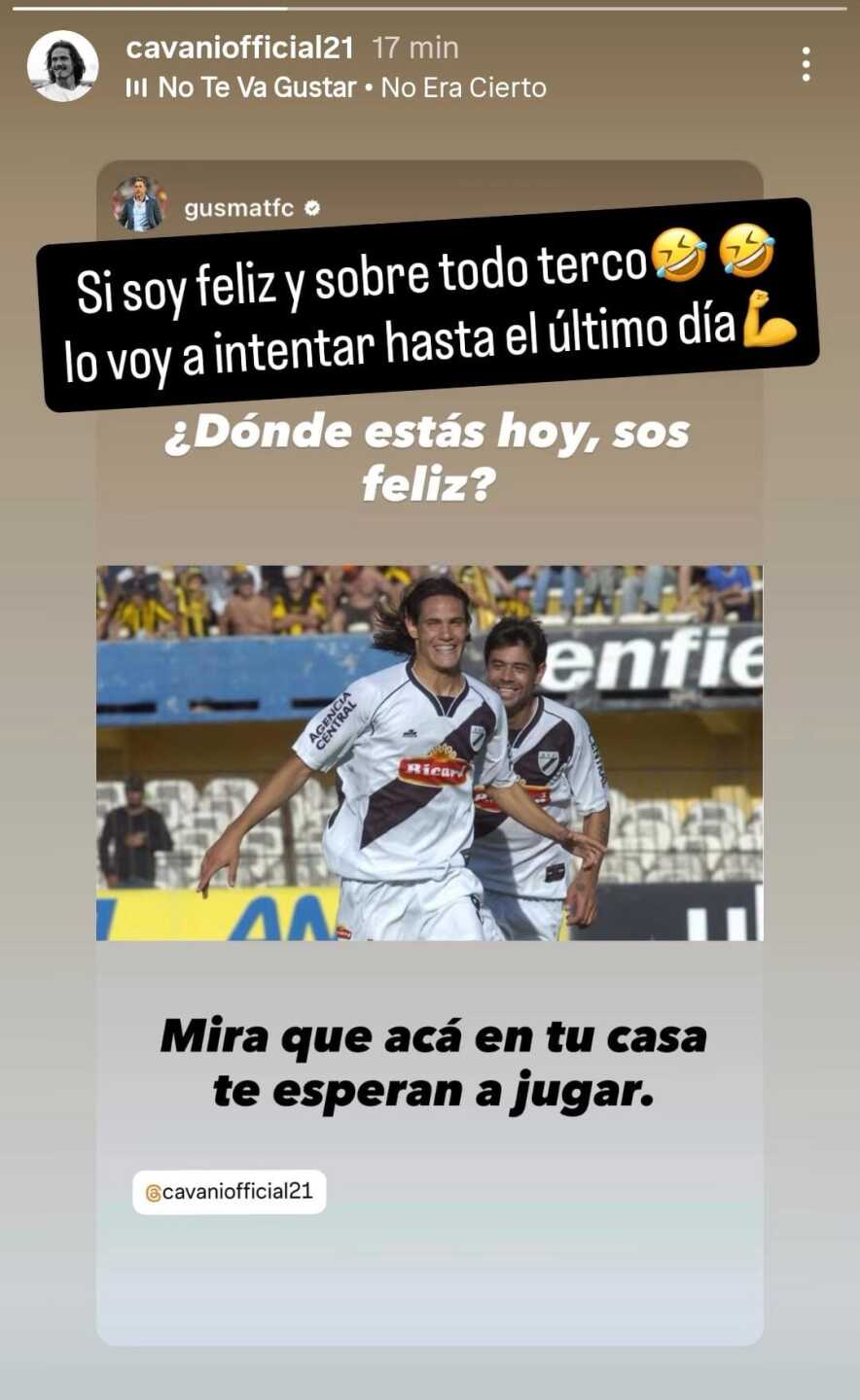 La respuesta de Edinson Cavani a Gustavo Matosas en redes sociales.