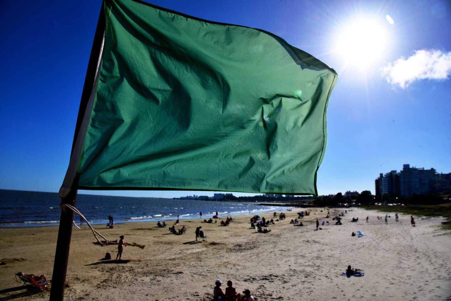 Bandera verde en Playa Malvín en Montevideo