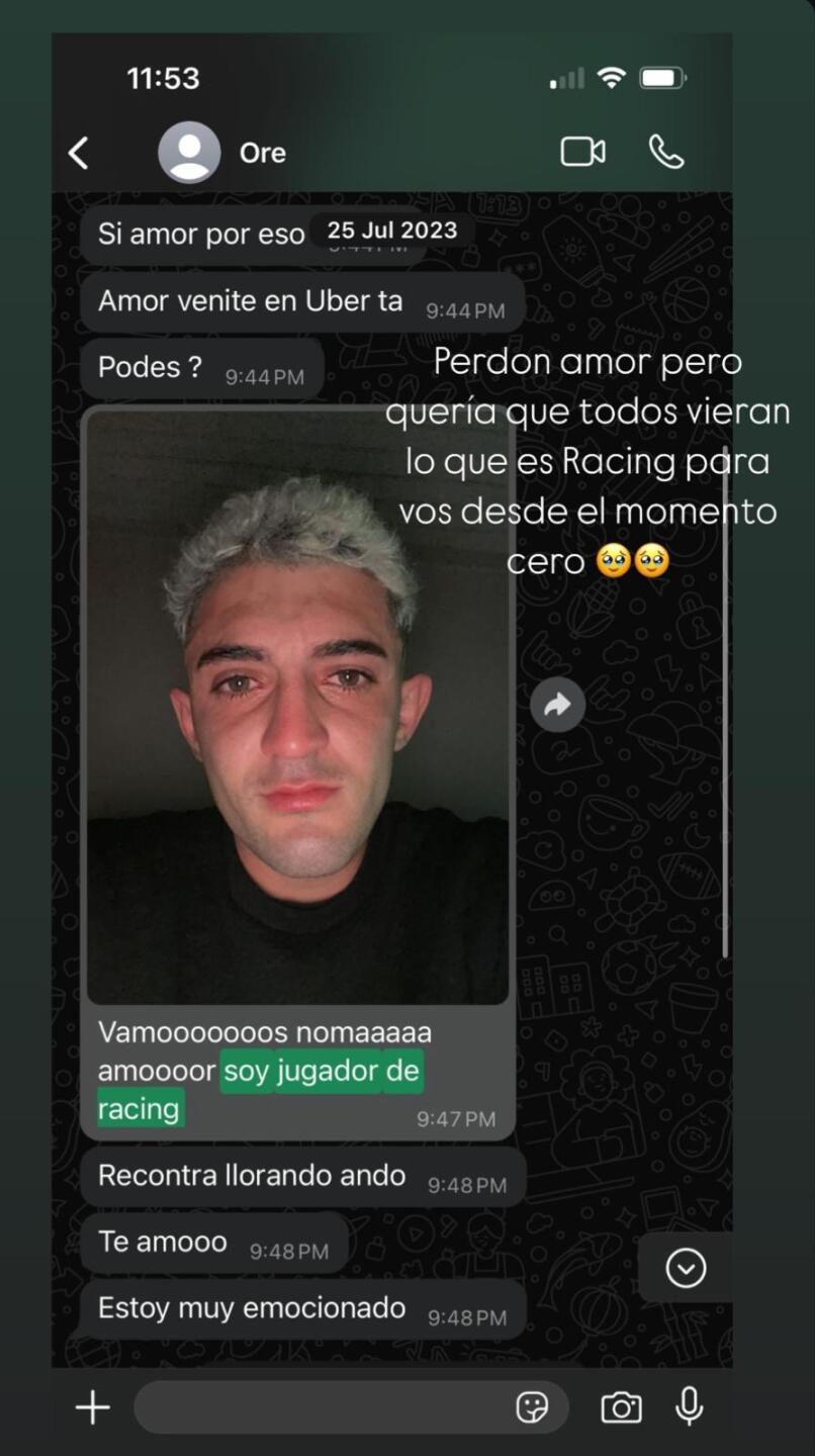 La conversación entre Gastón y Sol el día que el uruguayo fichó con Racing de Avellaneda.