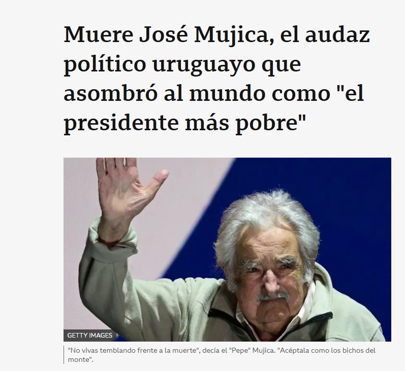 BBC sobre el fallecimiento de José Mujica.