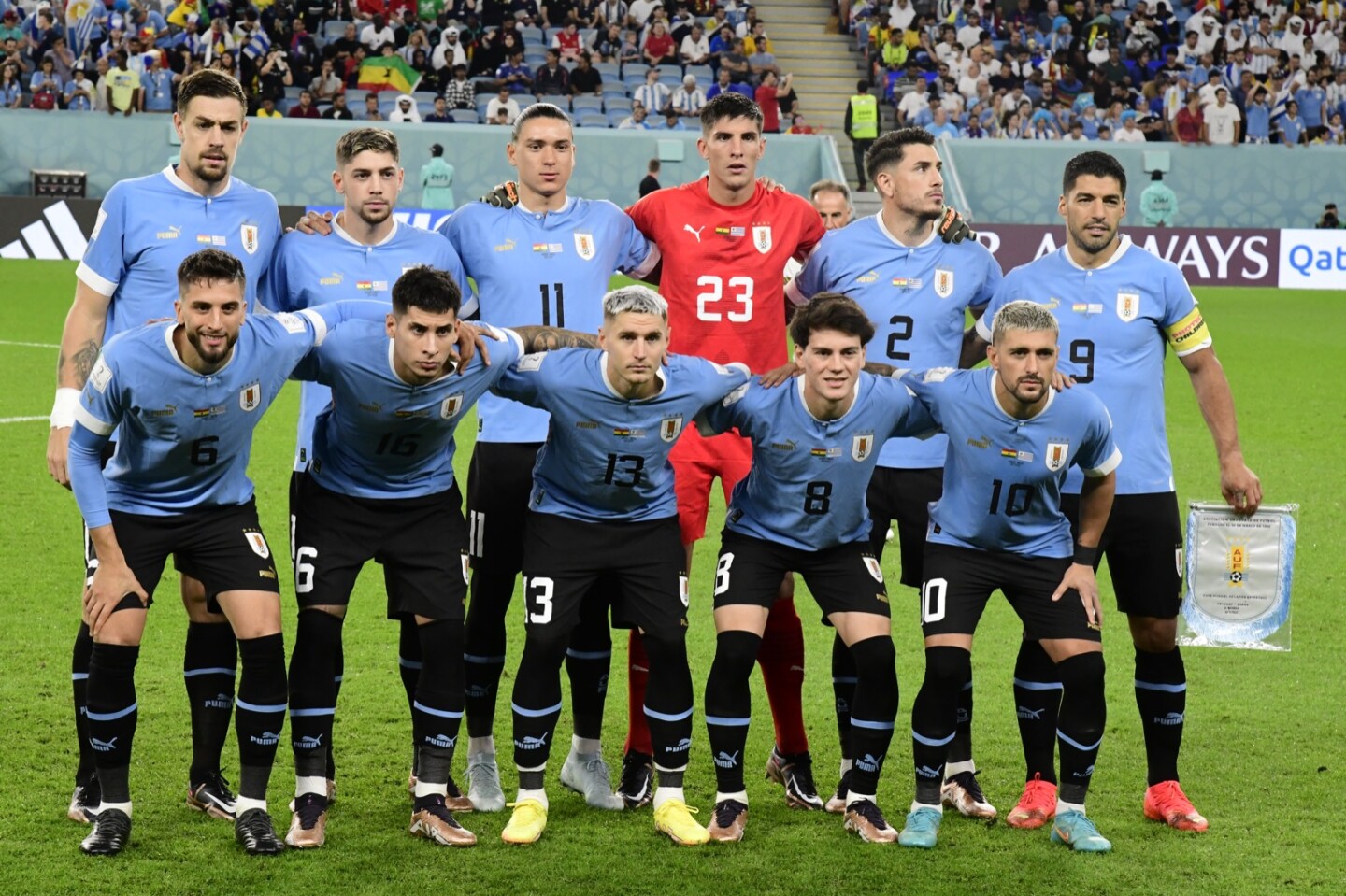 El equipo de Uruguay que se enfrentó a Ghana en el Mundial de Qatar 2022. Foto: Nicolás Pereyra.