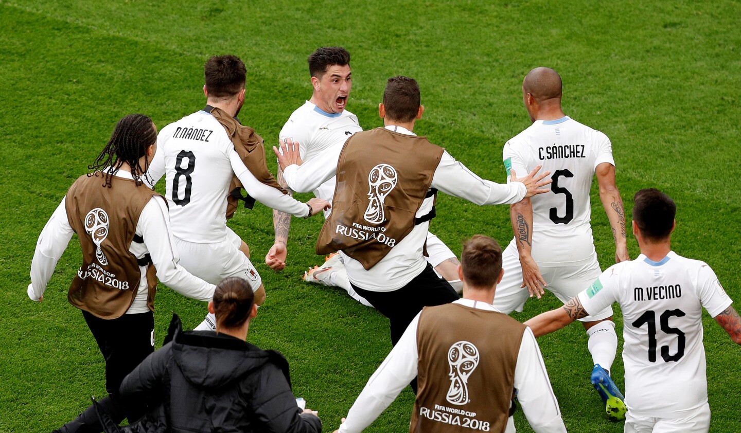 José María Giménez festeja el gol de la victoria en el partido de Uruguay ante Egipto por el Mundial de Rusia 2018. Foto: Reuters