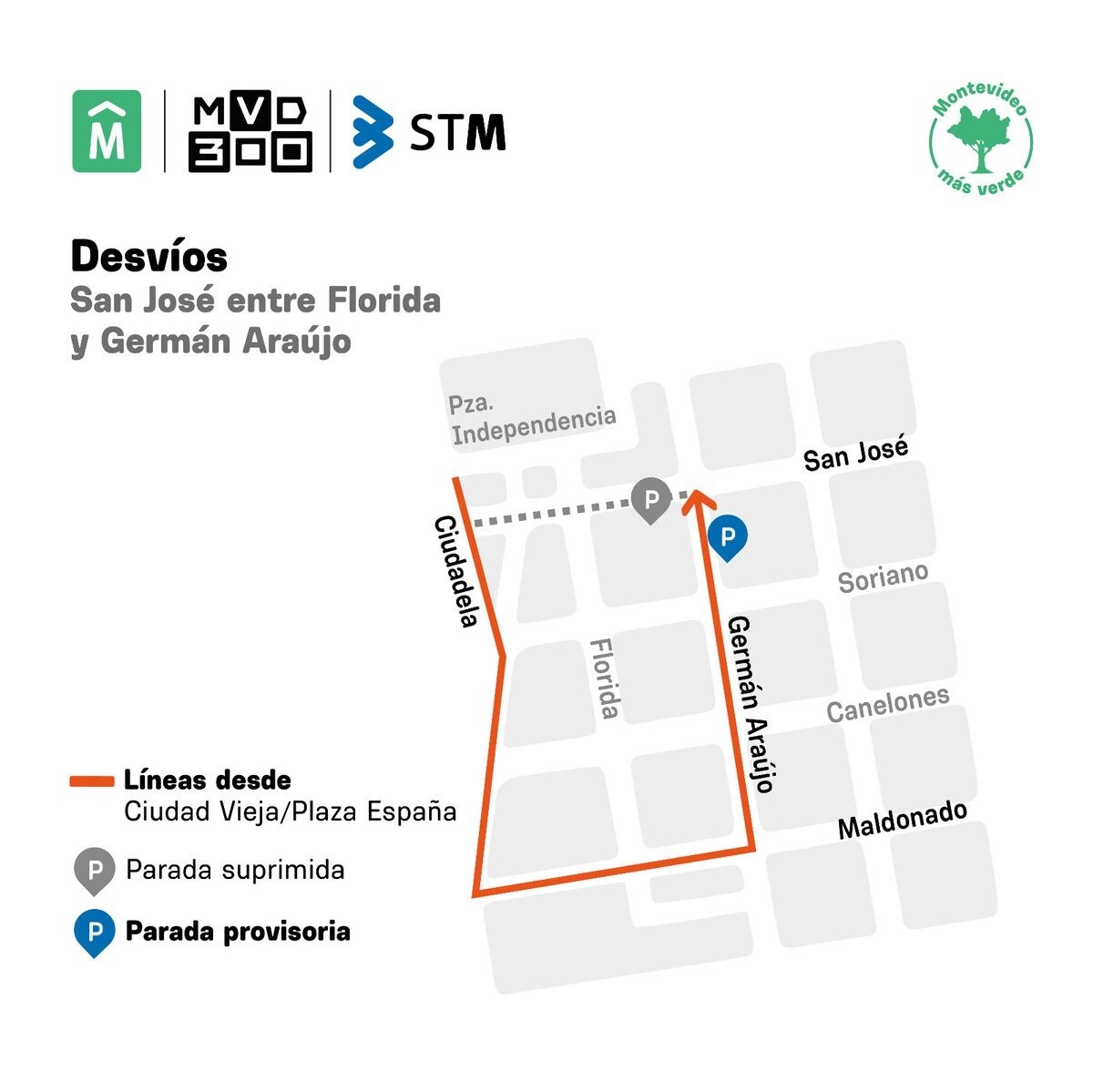 Desvío de ómnibus en el Centro de Montevideo del martes 24 de setiembre.