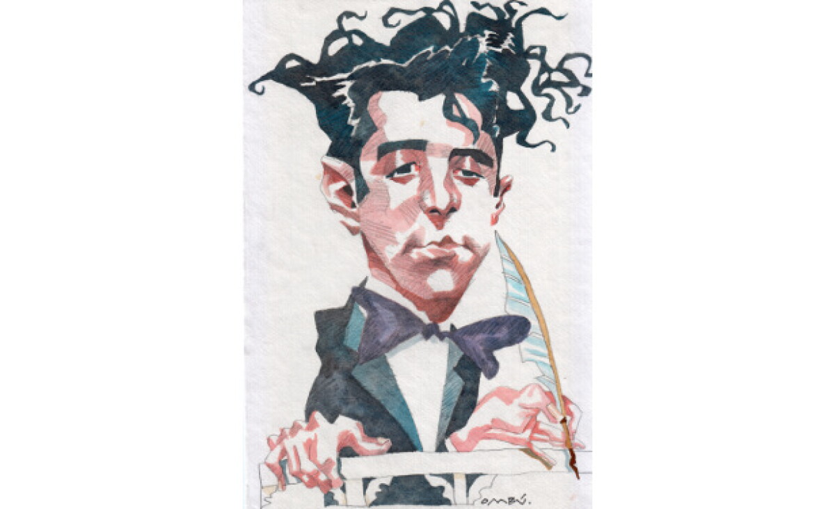 Felisberto Hernández por Ombú (original en tinta y papel, más tarde coloreado por el artista)