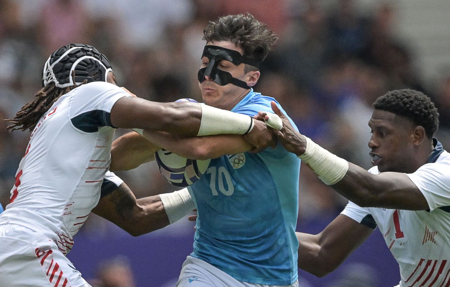 Baltazar Amaya con Los Teros Seven en el cruce ante Estados Unidos por los Juegos Olímpicos de París 2024.