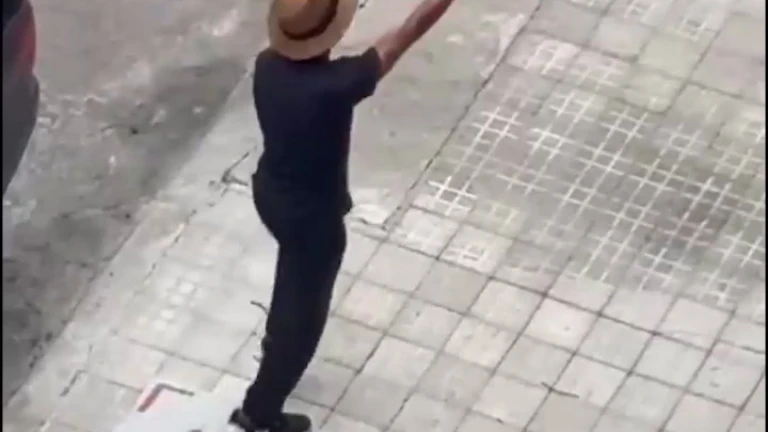 Hombre tirando piedras a una camioneta en Parque Rodó