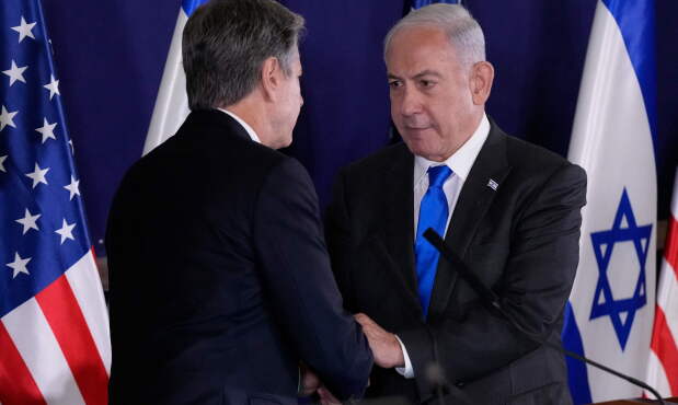 Blinken en conferencia de prensa junto con el primer ministro Netanyahu.