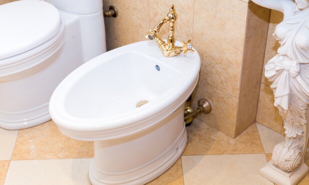 Bidet con canillas doradas