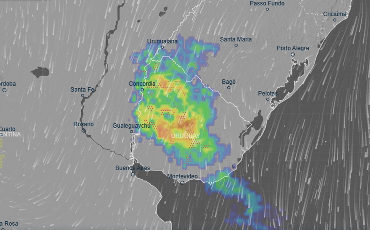Lluvias previstas para la mañana del jueves 16 de julio de 2026 en Uruguay.