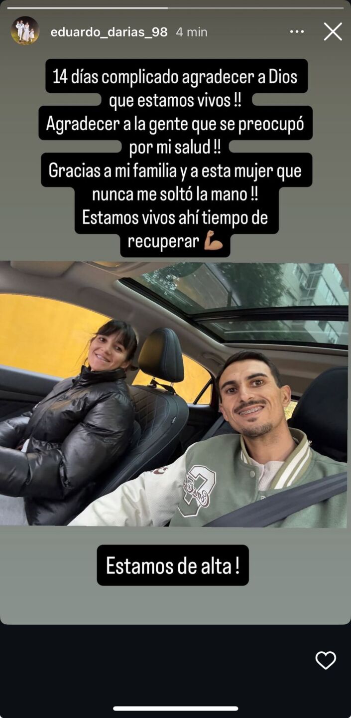 El conmovedor mensaje de Eduardo Darias tras ser dado de alta después de una operación de peritonitis.