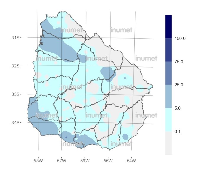 Mapa de lluvias del lunes 30 de octubre de 2023.