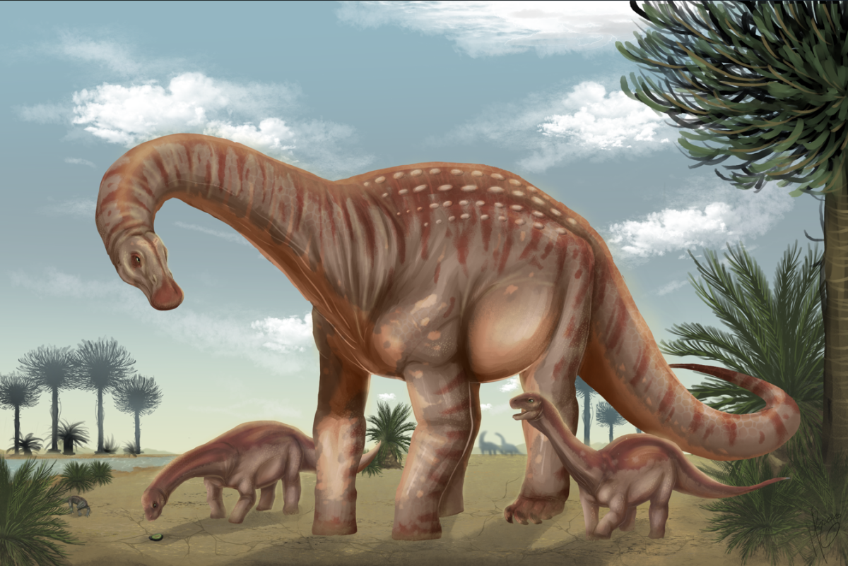 Mesetasaurus protector y crías.
